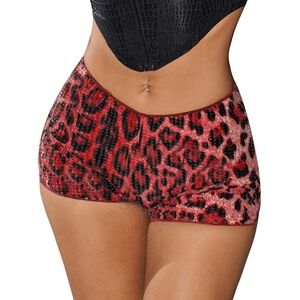 Shenhe Sequence Booty Shorts Women’s Size M Red Leopard Lined Sexy Club Rave